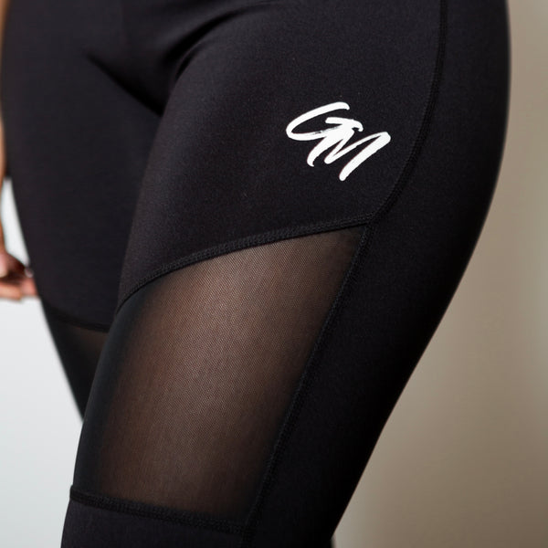 Mid Waisted Leggings - Black / Black Mesh - Get Motivated Clothing