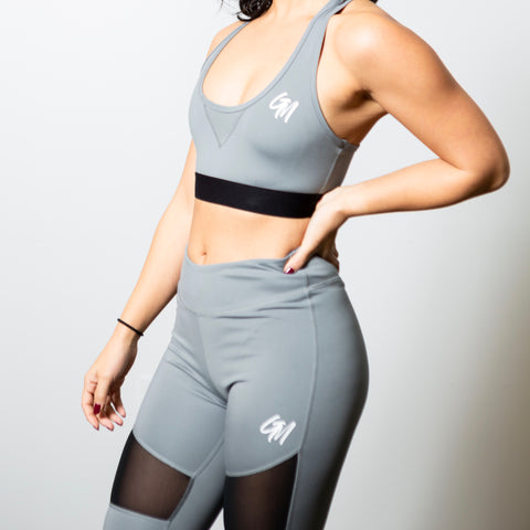 Mid Waisted Leggings - Silver / Black Mesh - Get Motivated Clothing