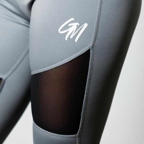 Mid Waisted Leggings - Silver / Black Mesh - Get Motivated Clothing